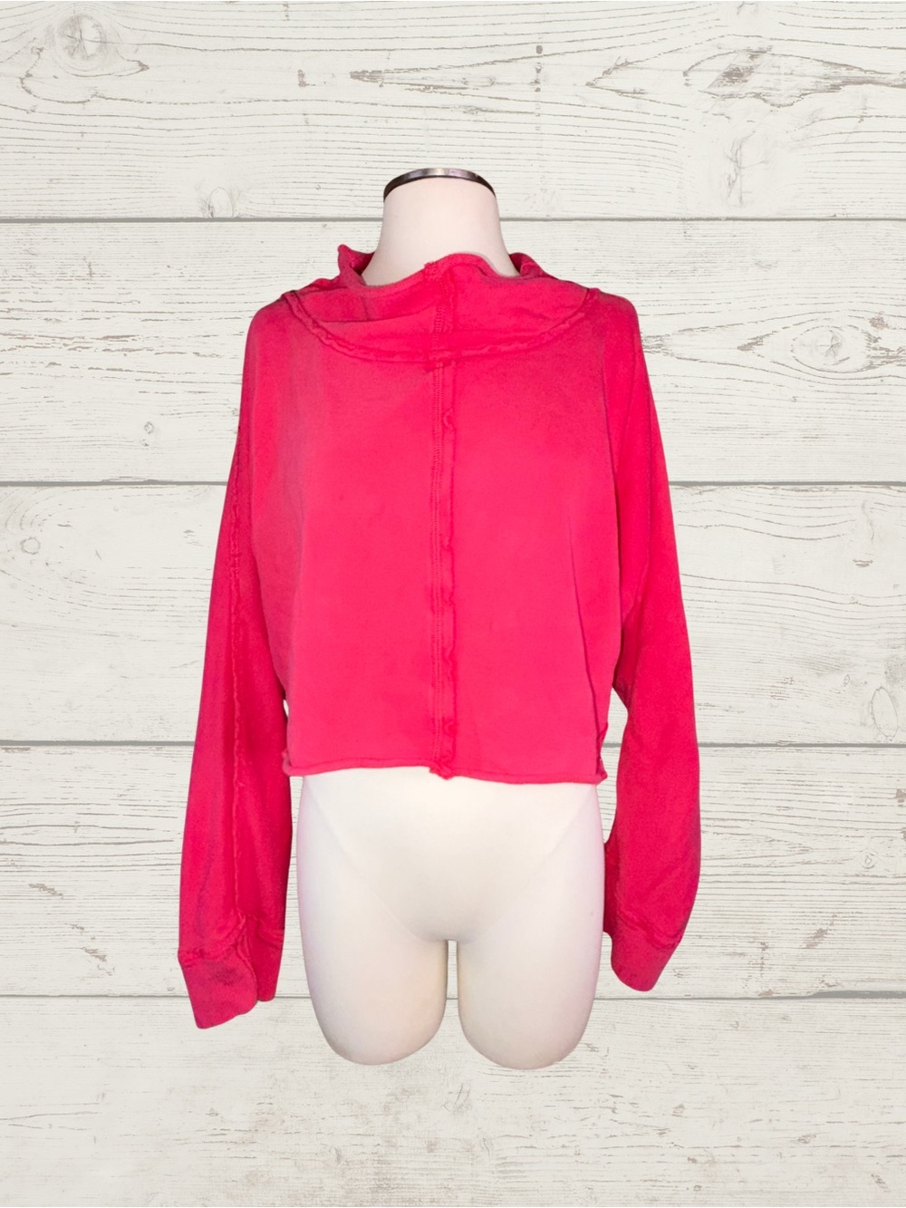 FP Movement Free People Cool Factor Cropped Cowl Neck Sweatshirt Red Sz S